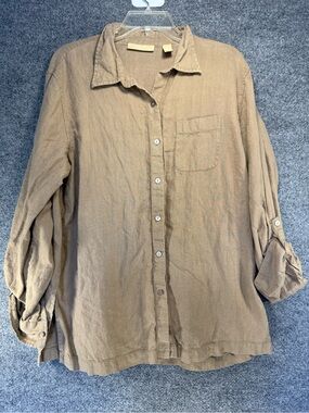 Kate Hill Linen Button-Down Shirt in Beige - Lagenlook